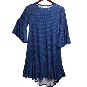 LuLaRoe Maurine Navy Circle Dot Flounce Dress SZ S